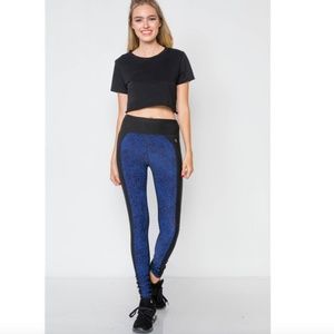 Work out Yoga Running Leggings Pants High Rise Wicking Blue black  size M